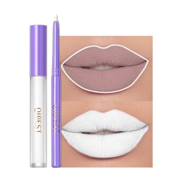 Easilydays 2 Pcs Halloween Dark Matte Liquid Lipstick + Lip Liner Pens Sets, High Pigmented Goth Sexy & Bold Lip Gloss, 24H Waterproof Long-lasting Matte Lipstick Lip Makeup for Women (White)