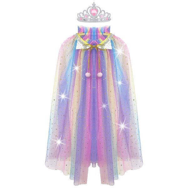 WOXVM Princess Cape Elsa Cape for Girls Princess Cloak with Crown Sequins Tulle Elsa Princess Dress Up for Christmas Birthday Party