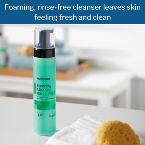 McKesson Rinse-Free Foam Cleanser with Aloe, Vitamin A and E - Body Wash & Shampoo for Elderly, Hospital Grade, Cucumber Melon, 9 oz