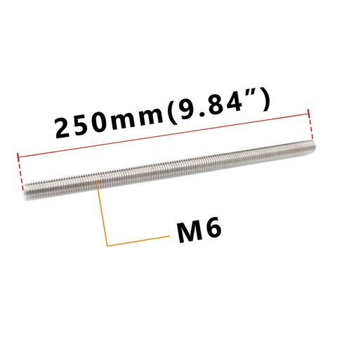 Feelers 304 Stainless Steel M6-1.0 Fully All Threaded Rod, Long Threaded Screw, Right Hand Threads, 250mm Length【Pack of 2】