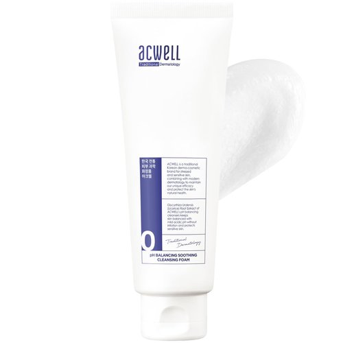 ACWELL pH Balancing Soothing Exfoliating Cleansing Foam 5.1 fl.oz. - AHA BHA PHA Exfoliating and Calming Facial Cleanser for Sensitive Skin, pH 5.5, Calms Acne and Blemishes, Moisturizing Bubble Foam
