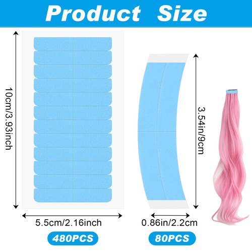 480 Pcs Hair Extension Tape, Double Sided Wig Tape Waterproof Lace Front Tape for Wigs Adhesive Tape Strong Hold Clear Wig Tape for Human Hair Extensions