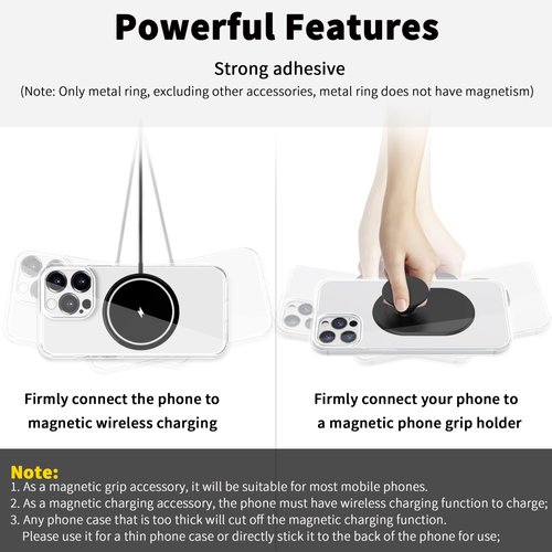 TACOMEGE 2Pcs Metal Ring Sticker for Pop Socket Magnetic Grip, Magnetic Adapter Adhesive for iPhone, Magsafe Wireless Charger (White)