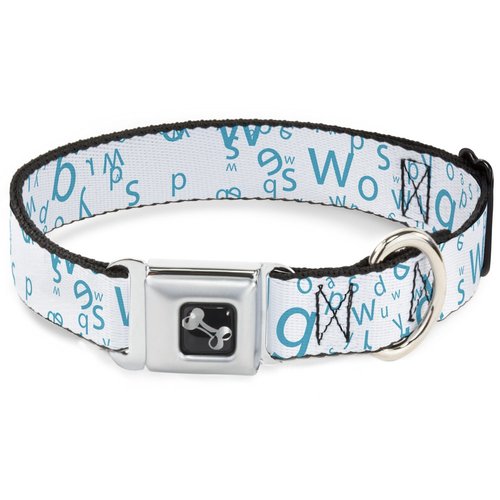 Dog Collar Seatbelt Buckle Stargazer White Blue 18 to 32 Inches 1.5 Inch Wide