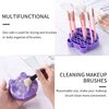Silicon Makeup Brush Cleaning Mat with Brush Drying Holder Brush Cleaner Mat Portable Bear Shaped Cosmetic Brush Cleaner Pad+Makeup Brush Dry Cleaned Quick Color Removal Sponge Scrubber Tool (Purple)