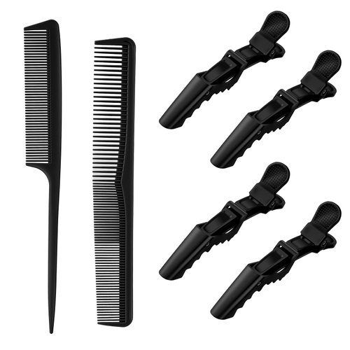Baderke 6 Pcs Hair Cutting Comb and Clips Set Fine Wide Tooth Hair Barber Comb Alligator Sectioning Clips Double Hinged Design Braiders Parting Tool for All Hair Types Professional Hair Salon(Black)
