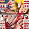 12 Sheets Christmas Full Nail Wraps Nail Art Polish Strips Stickers, Self-Adhesive Full Wrap Nail Art Decals Christmas Tree Snowflake Elk Santa Claus for Xmas Party Nail Decor with 2 Piece Nail Files