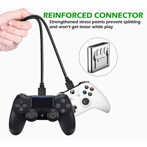 2 Pack 10ft PS4 Controller Charging Cable, Play and Charger Data Sync Cord for Sony Playstation 4/ PS4 Pro/ PS4 Slim/ PS4 Controllers, Microsoft Xbox One X/One S/One Elite/One Controllers