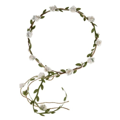 Merroyal Flower Girls Flower Wreath Headband BoHo Flower Crown Garland Headpiece Wedding Festival Party Favors Photo Prop (Green Leaf White Flower)
