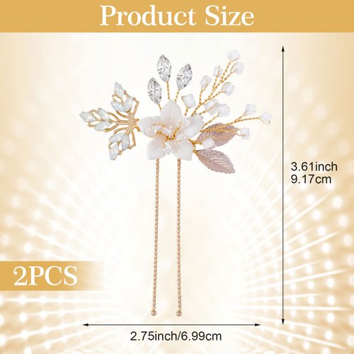 OIIKI 2PCS Flower Leaves Hair Pins for Wedding, Elegant Rhinestone Women Hair Clips, U-shape Crystal Hairpins Hair Accessories for Brides, Women, Girls for Parties, Christmas, Festival