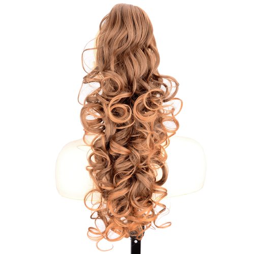 DIGUAN Claw Clip In Wavy Loose curly Synthetic Wrap Around Ponytail Extensions 24 Inches Pony Tail Clip In Extensions for Women Girl 7.4oz/210g (Kumquat)