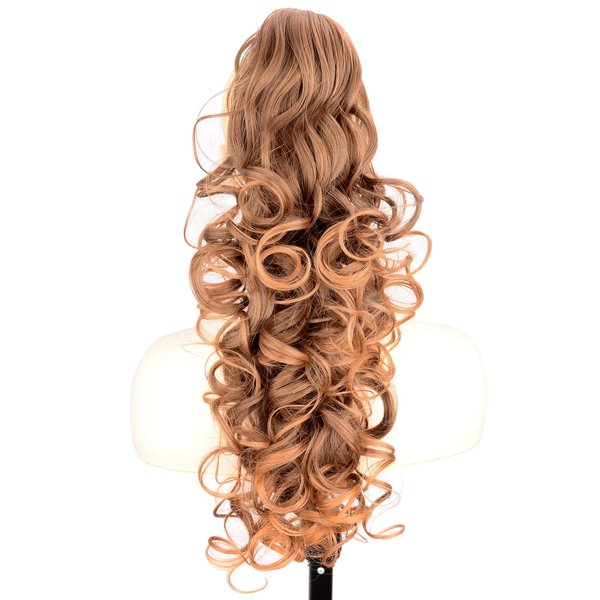 DIGUAN Claw Clip In Wavy Loose curly Synthetic Wrap Around Ponytail Extensions 24 Inches Pony Tail Clip In Extensions for Women Girl 7.4oz/210g (Kumquat)