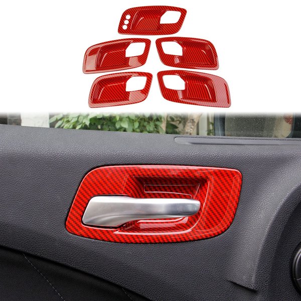 crosselec Red Carbon Fiber Inner Door Handle Bowl Cover Trim for Dodge Charger 2011-2021/ Chrysler 300 2015-2021