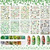10 Sheets St. Patrick's Day Nail Art Stickers 3D Self-Adhesive Nail Decals and 12 Grids Shamrock Glitter Nail Sequins Holographic Nail Sequins for St. Patrick's Day Decoration