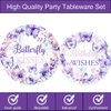 51 Pcs Butterfly Kisses Birthday Wishes Party Supplies Tableware Butterfly Table Cloth Paper Plates Napkins Forks Dinnerware for Butterfly Baby Shower 1st 2nd 3rd 4th Bday Party Decorations
