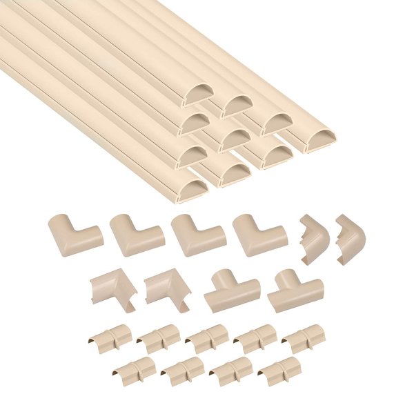 D-Line 157in Cord Cover Kit, Self-Adhesive Wire Hiders, Paintable Cable Raceway to Hide Wires on Wall, Electrical Cable Management - 10x 15.7 Lengths & 19 Accessories - 1.18" (W) x 0.59" (H) - Beige