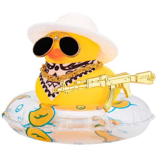 wonuu Car Rubber Duck Decoration, West Cowboy Duck Car Dashboard Decoration Accessories with Mini Swim Ring Cowboy Hat Scarf and Sunglasses, B_White Scarf Straw hat