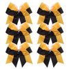 Cheerleader Bows 8 Inch Comb Color Ponytail Holder with Bling Fling Rhinestones Hair Tie Cheerleading Bows 6 Pcs (Black/Gold)
