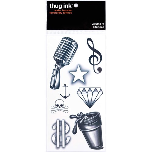 Thug Ink Temporary Tattoos - Volume IV - 8 Temporary Tattoos ~ Face Tattoos ~ Microphone, Dollar Sign, Diamond, Anchor, etc~ Thug Life ~ Fake Tattoos ~ Water-transfer Tattoos
