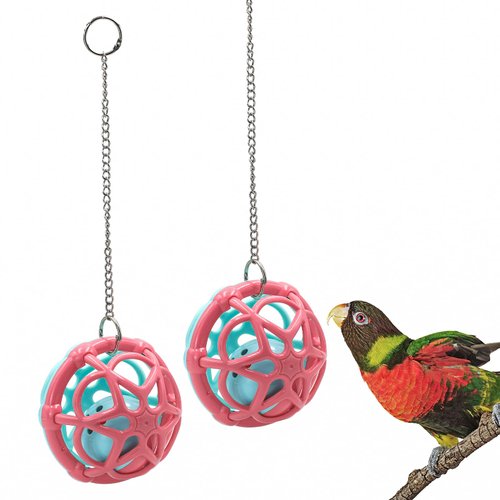 Ilofdsn Bird Toys Colorful Parrot Ball Toys 2 Pack Parrot Chew Toys Bird Cage Hanging with Sounds Forager Ball Toy (Two-Tone)