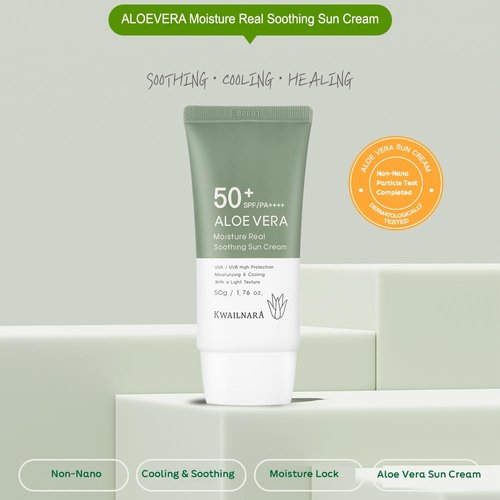 WELCOS KWAILNARA Aloe Vera Moisture Real Soothing Sun Cream | Hydrating | Non Nano and No Greasy | Korean Skin Care for Ultimate Sun Protection & Hydration | 50g / 1.76oz