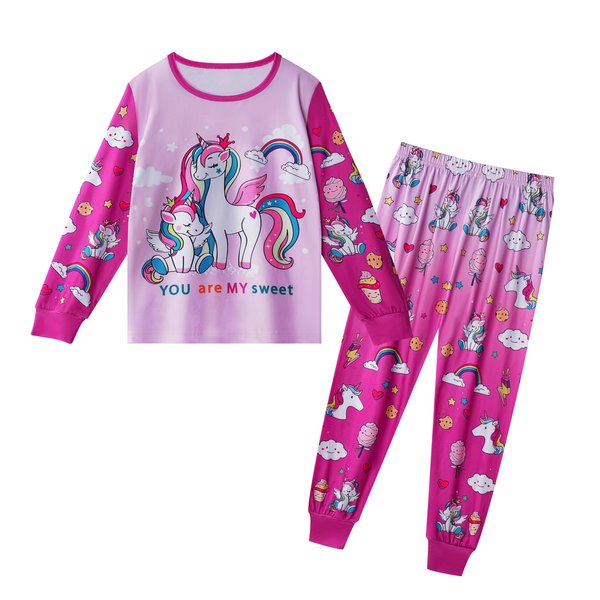 LQSZ Girls Pajama Long-Sleeve Unicorn Girls PJ Set for Little Girls 2 3T