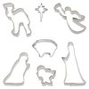 Foose Brand Nativity Cookie Cutter 7 Pc Set – 5.75 in Joseph 4.5 in Mary 2 in Manger 4 in Camel 2.75 in Star of East 3 in Sheep 4.25 in Angel Cookie Cutters Hand Made in the USA from Tin Plated Steel