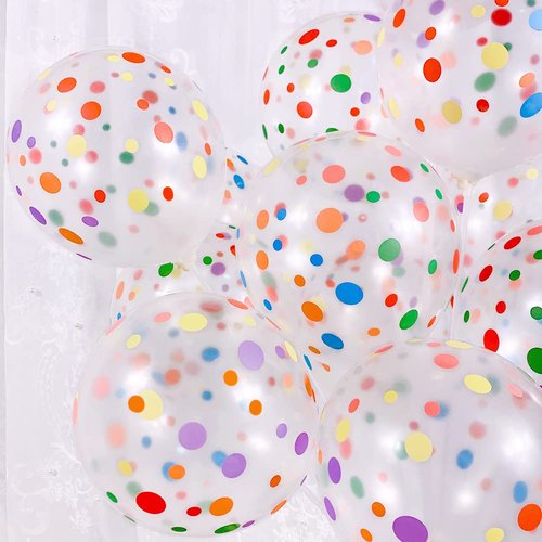 50 Pieces Polka Dot Balloons, Colorful Balloons, 12 Inch Rainbow Balloons, Clear Latex Balloons with Multicolor Dots for Kids Women Men Birthday Decoration, Party Supplies, Engagement Wedding Party