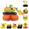 Adeyoo 9Pcs Construction Party Honeycomb Centerpieces Construction Vehicles Table Decorations Trucks Cars Centerpieces for Construction Theme Birthday Party Supplies