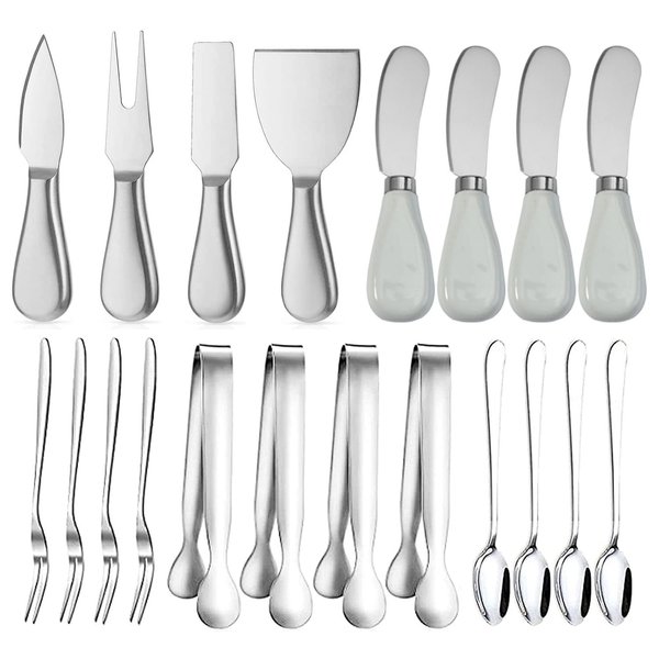 Linwnil Spreader Knife Set, Cheese and Butter Spreader Knives,Mini Serving Tongs,Stainless Steel Multipurpose Butter Knives (Option-B)