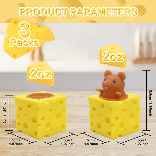 FSFHSJ 3PCS Animal Squishes Toys, Squirrel Pop-up Toys in Cottage Cheese, Cute Mice Squeeze Toys for Kids ,Mouse Pop Up Fidget Toys ，Cheese Squirrel Cup Fidget Toys for Adults Anxiety ADHD