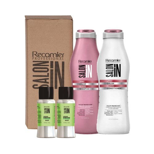 RECAMIER Dyed Hair Shampoo Conditioner 10.1 oz Set UV Protectant + 2 Nano keratin Shots