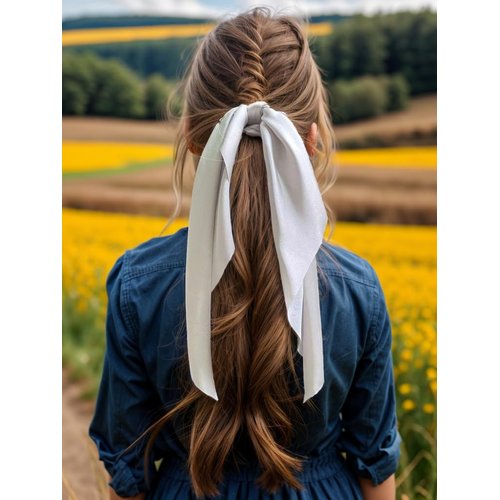 3PCS Hair Scarf Scruncheis for Women Knotted Bow Hair Ties Elastic Bands Satin Hair Ribbon Scrunchy Red Ponytail Holder for Women and Girls (Black White Gray)