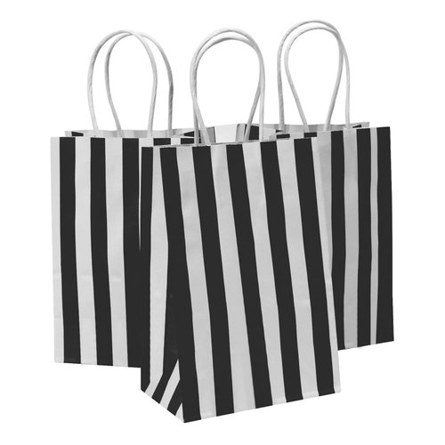 Ronvir 50Pcs Gift Bags Small 5.25x3.25x8 Inch Striped Paper Bags Black And White Gift Bags Black Bags For Gifts, Business, Shopping, Party, Candy, Birthday, Christmas, Halloween