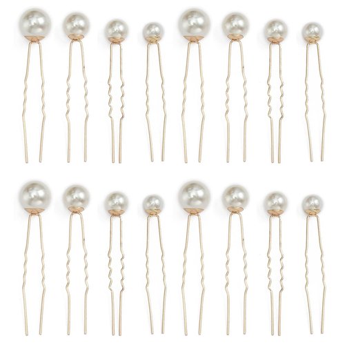 MaehSab 64 Pieces Wedding Pearl Hair Pins for Bridal, Gold, U Shape Barrette Hair Accessories for Bride Bridesmaid Women Girls