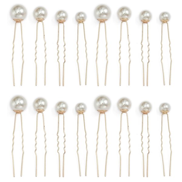 MaehSab 64 Pieces Wedding Pearl Hair Pins for Bridal, Gold, U Shape Barrette Hair Accessories for Bride Bridesmaid Women Girls