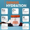 Genius Hydrate Powder Drink Mix Blue Raspberry 50 Servings - Natural Electrolyte Hydration Booster Endurance Supplement with Coconut Water Potassium Magnesium Zinc Sugar Free No Artificial Sweeteners