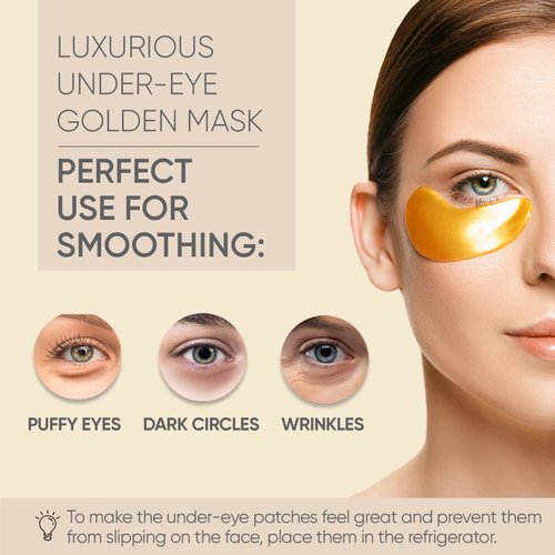 Under Eye Patches (60 Pairs) - Golden Under Eye Mask Amino Acid & Collagen, Under Eye Mask for Face Care, Eye Masks for Dark Circles and Puffiness, Under Eye Masks for Beauty & Personal Care