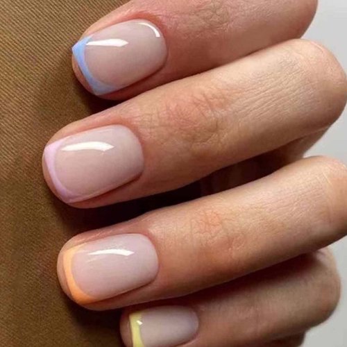 Hkanlre Short Press on Nails French Fake Nails Acrylic Candy Square False Nails Full Cover Nails ...