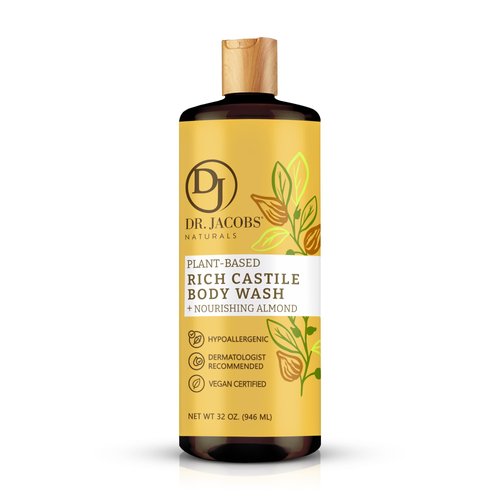 DR.JACOBS NATURALS Dr. Jacobs Naturals Pure Castile Liquid Soap - Natural Face and Body Wash, Almond Honey 32 oz.