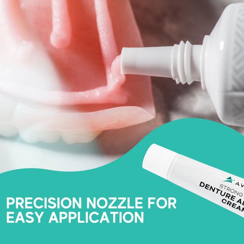 Extra Strong Denture Adhesive Cream, 12 Hour Hold Dental Glue, Waterproof, Zinc & Fluoride Free, Easy Apply Nozzle, Seals Food Out for Comfort, Mint Flavor (5 Pack, 7 Fl Oz)