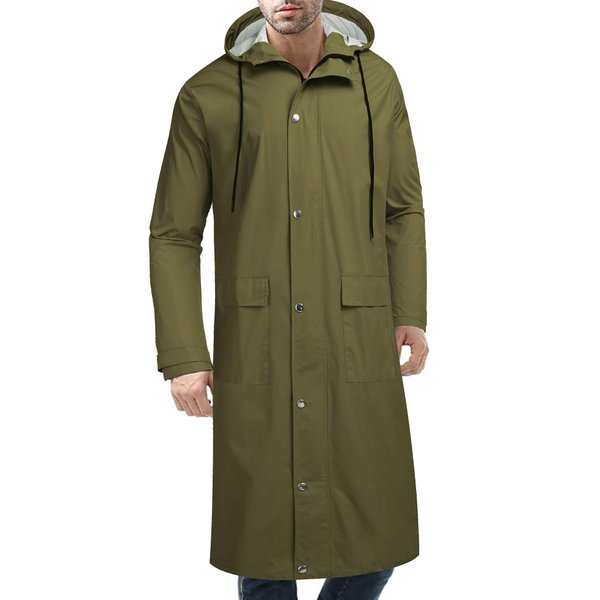 COOFANDY Men's Long Rain Jacket with Hood Waterproof Lightweight Active Trench Raincoat