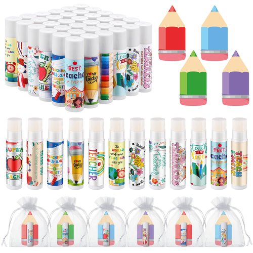 Heigble 36 Set Teacher Appreciation Gifts Teacher Lip Balm Thank You Tag Organza Bag Best Teacher Ever Gift Teachers Day Gift for Student to Teacher Christmas Birthday Preschool End of Year Supplies