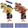 2 Pack Dinosaur Blaster Gun Toys for Toddlers 3 4 5 6 Year Old Birthday Gifts Christmas Stocking Stuffers, Small Dino Guns for Boys Age 3-5-7 with Soft Foam Darts Compatible with Nerf Guns