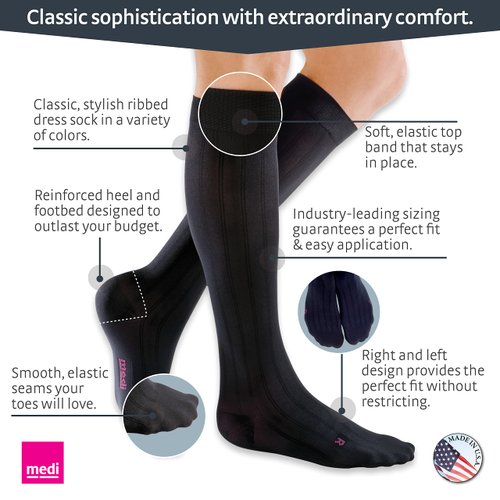 mediven for Men Classic, 20-30 mmHg – Calf High Compression Stockings, Closed Toe Leg Circulation for Men, Compression Dress Socks, Leg Support Compression Coverage, V-Extra Wide, Navy