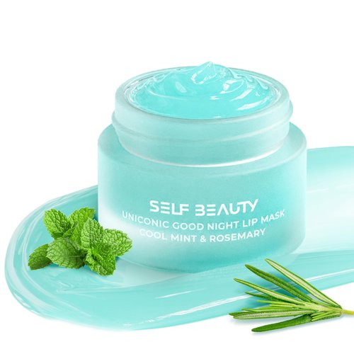 SelfBeauty Lip Mask - Cool Mint Rosemary, Vegan Lip Balm, Daily Lip Moisturizer, Overnight Hydrating Lip Treatment with Cool Mint, Lip Scrub Exfoliator Intensive Lip Repair, 0.51fl.oz