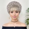 GNIMEGIL Synthetic Hair Curly Wigs Natural for Women Ombre Gray Hairstyle Old Lady Wig with Bangs Fluffy Curls Wavy Granny Silver White Wig Cosplay Halloween Costume