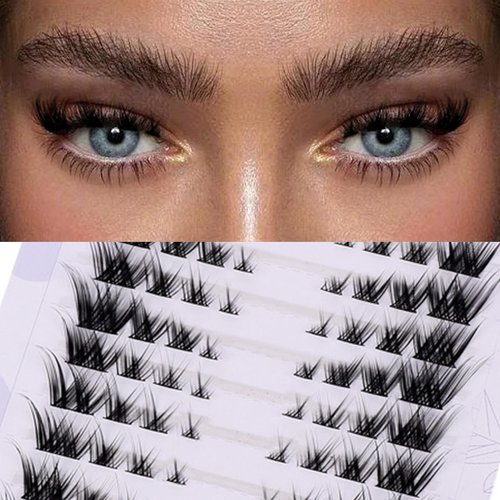 Bluesmurfs Individual Lashes Wispy Cat Eye Lashes DIY Lash Extensions 80pcs Clusters Lashes 8-16MM Fluffy Volume Fox Eye Eyelashes Clusters