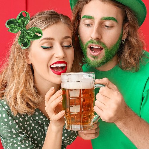 2PCS St. Patrick's Day Hair Bows Clips Ribbon Hairpin Irish Party Bowknot Handmade Hair Clips 5 Inches Glitter Sequins Cheer Alligator Clips Bows Hairpins for Girls Kids Women
