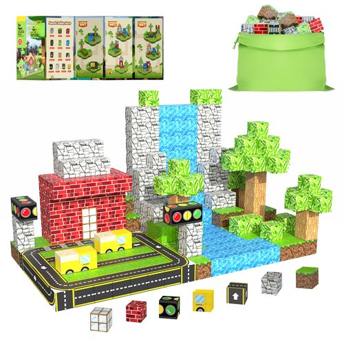 WSHIMIN 100PCS Magnetic Building Blocks for Kids Ages 4-8,Magnet STEM Sensory Toys- Mine World Build Set,Tiles Road Track,Christmas Birthday Gifts Toy